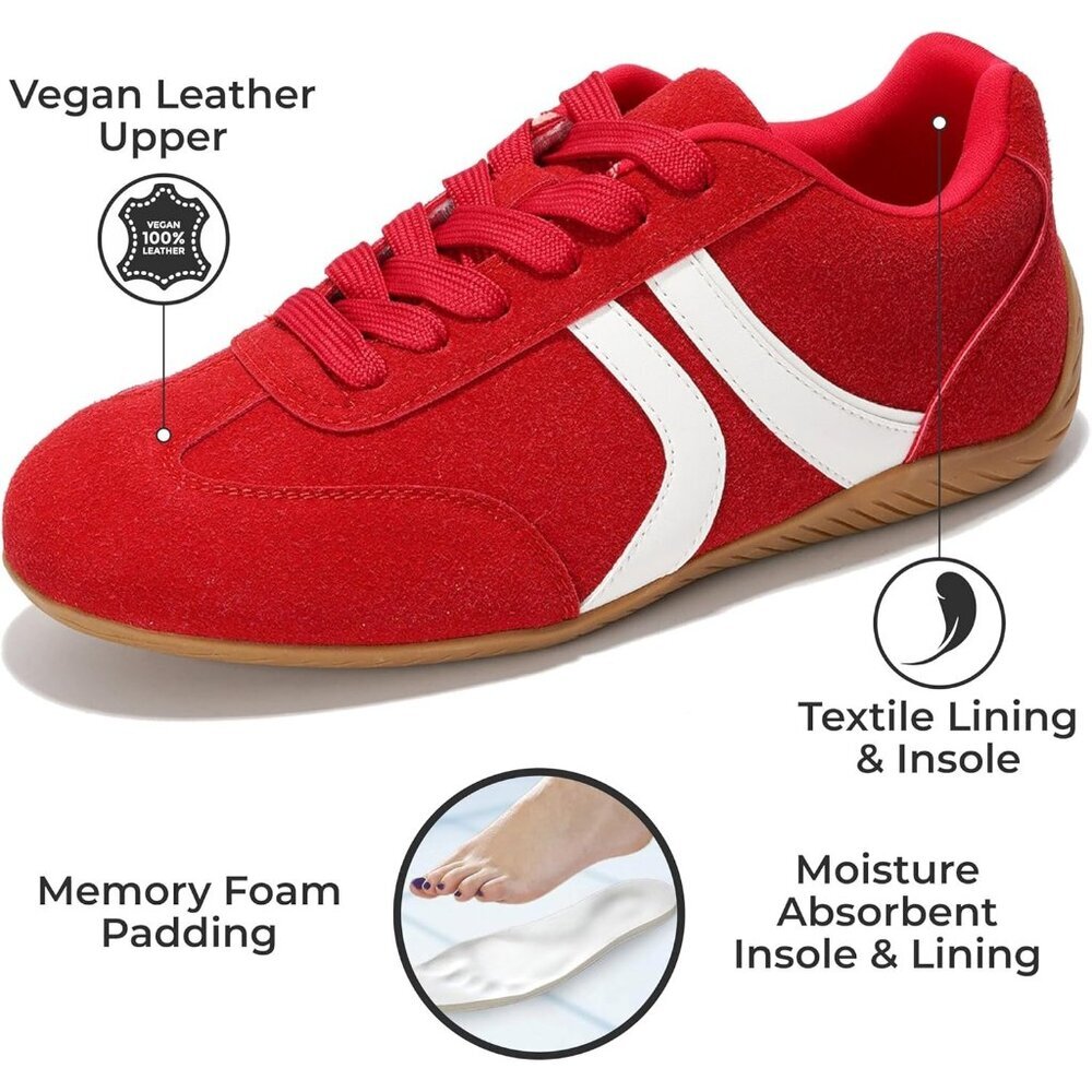 Women's Red Casual Project Cloud Barefoot Shoes Memory Foam Lace-Up Sneakers - Picture 2 of 5